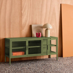 Sweeek - Industrial Metal And Tempered Glass Tv Stand With 3 Doors 120Cm Green 120X35X55 Cm - Arkansas - thumbnail 7