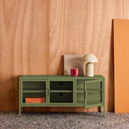 Sweeek - Industrial Metal And Tempered Glass Tv Stand With 3 Doors 120Cm Green 120X35X55 Cm - Arkansas - thumbnail 4