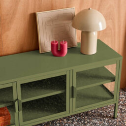 Sweeek - Industrial Metal And Tempered Glass Tv Stand With 3 Doors 120Cm Green 120X35X55 Cm - Arkansas - thumbnail 8