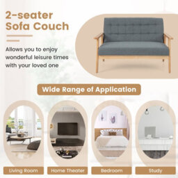 Costway Wooden 2-Seater Loveseat Fabric Upholstered Lounge Arm Chair Sofa Chair Couch - thumbnail 8