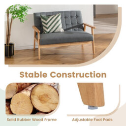 Costway Wooden 2-Seater Loveseat Fabric Upholstered Lounge Arm Chair Sofa Chair Couch - thumbnail 7
