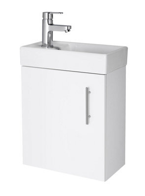 Balterley Cloakroom Wall Hung 1 Door Vanity Unit With Basin, 400mm - Gloss White - image 1