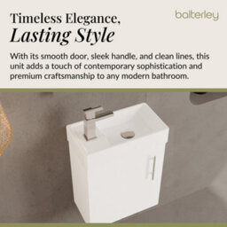 Balterley Cloakroom Wall Hung 1 Door Vanity Unit With Basin, 400mm - Gloss White - thumbnail 3