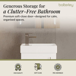 Balterley Cloakroom Wall Hung 1 Door Vanity Unit With Basin, 400mm - Gloss White - thumbnail 4