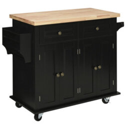 Homcom Rolling Kitchen Island Cart With Rubber Wood Top, Spices Black - thumbnail 2