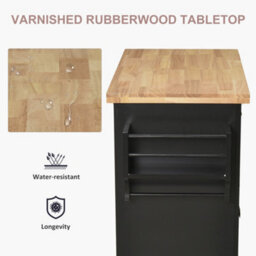 Homcom Rolling Kitchen Island Cart With Rubber Wood Top, Spices Black - thumbnail 4
