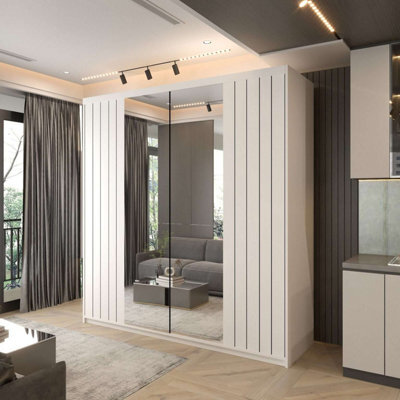 Sliding Wardrobes 4 u LTD Modern Mexico Sliding Wardrobe With Led & Trim Design White 200Cm - image 1