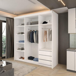 Sliding Wardrobes 4 u LTD Modern Mexico Sliding Wardrobe With Led & Trim Design White 200Cm - thumbnail 3