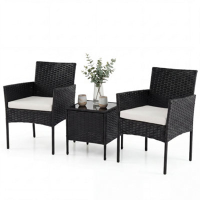 Costway Garden Furniture Set 3-Piece Rattan Conversation Set With 2 Cushioned Chairs-Beige - image 1