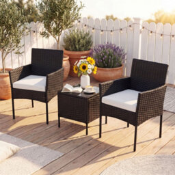 Costway Garden Furniture Set 3-Piece Rattan Conversation Set With 2 Cushioned Chairs-Beige - thumbnail 3