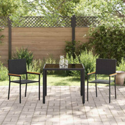 Walplus Garden Dining Set 3 Pcs Black 90 X 90 X 75 Cm Poly Rattan - thumbnail 4