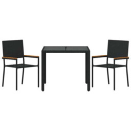 Walplus Garden Dining Set 3 Pcs Black 90 X 90 X 75 Cm Poly Rattan - thumbnail 7