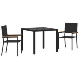 Walplus Garden Dining Set 3 Pcs Black 90 X 90 X 75 Cm Poly Rattan - thumbnail 2