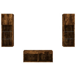 Berkfield 4 Piece Tv Wall Cabinets With Led Lights Smoked Oak - thumbnail 7