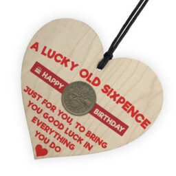 Red Ocean Lucky Sixpence Happy Birthday Wooden Hanging Heart Plaque - thumbnail 6