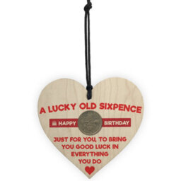 Red Ocean Lucky Sixpence Happy Birthday Wooden Hanging Heart Plaque - thumbnail 5