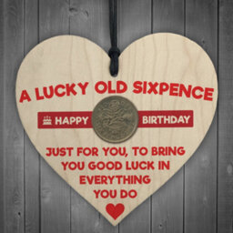Red Ocean Lucky Sixpence Happy Birthday Wooden Hanging Heart Plaque - thumbnail 1