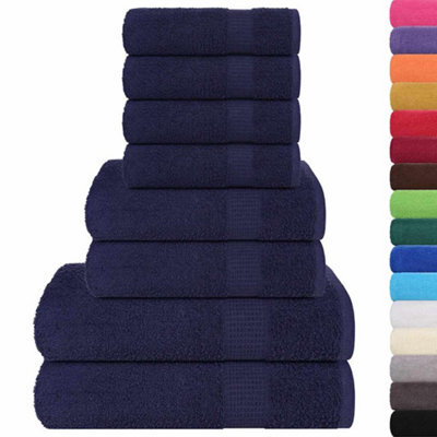 Berkfield Durable 8 Piece Towel Set Navy Blue 360 Gsm 100% Cotton