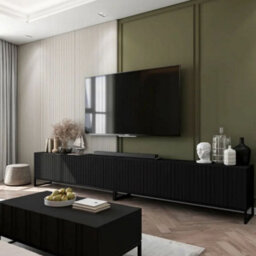 Heze Furniture Elpis Glamour Tv Cabinet Media Unit Extra Long 300 Cm - Black Matt / Black Frame - thumbnail 3