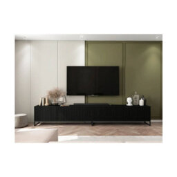 Heze Furniture Elpis Glamour Tv Cabinet Media Unit Extra Long 300 Cm - Black Matt / Black Frame - thumbnail 2