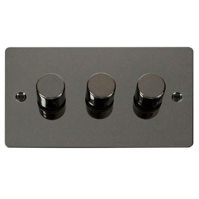 Flat Plate Black Nickel 3 Gang 2 Way Led 100W Trailing Edge Dimmer Light Switch - Se Home