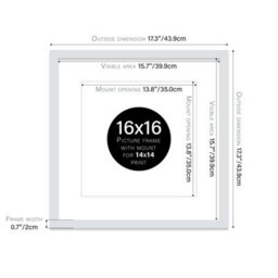 "16X16"" Light Grey Picture Frame - 16X16"" Square Frame With 14X14"" Mount For 16X16""/14X14"" Pictures Moderrn Style Thin Edge, 1 Pack" - thumbnail 2