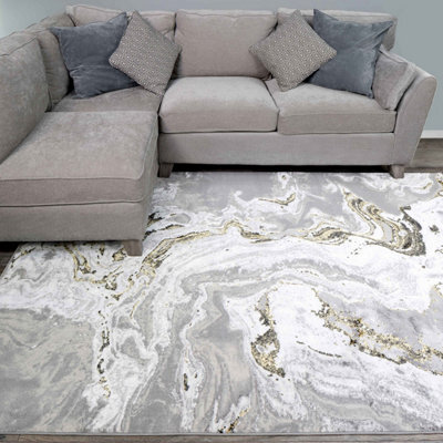 Loomed Silver Gold Metallic Modern Marble Living Area Rug 80X150Cm - image 1