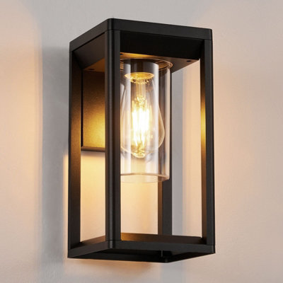 Harper Living Outdoor Wall Light Lantern Mains Powered, Black Aluminium, Outside Wall Lamp With Clear Shade, For Porch Front Door - image 1