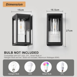 Harper Living Outdoor Wall Light Lantern Mains Powered, Black Aluminium, Outside Wall Lamp With Clear Shade, For Porch Front Door - thumbnail 7