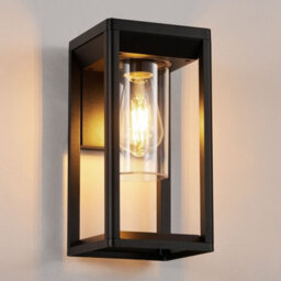 Harper Living Outdoor Wall Light Lantern Mains Powered, Black Aluminium, Outside Wall Lamp With Clear Shade, For Porch Front Door