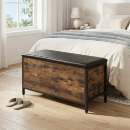 81 Cm Lift-Top Industrial Shoe Bench With Faux Leather Padded Seat Blanket Box - thumbnail 2