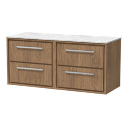 Hudson Reed Lille Wall Hung Four Drawer Contemporary Vanity Unit With Marble Worktop In Antique Oak, 610 X 460mm - thumbnail 1