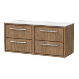 Hudson Reed Lille Wall Hung Four Drawer Contemporary Vanity Unit With Marble Worktop In Antique Oak, 610 X 460mm - thumbnail 2
