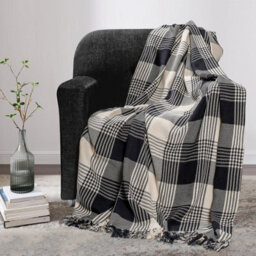 Ehc Premium Reversible 100% Cotton Large 150 X 200 Cm Tartan Throws For Sofa, Armchair Bedspread, Black - thumbnail 2