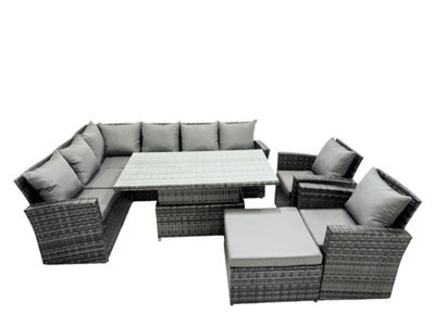Fimous Poly Rattan Outdoor Patio Height Adjustable Rising Lifting Table Corner Sofa Set With Big Stool,2 Chairs For Garden - image 1