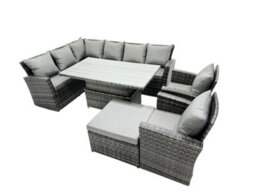 Fimous Poly Rattan Outdoor Patio Height Adjustable Rising Lifting Table Corner Sofa Set With Big Stool,2 Chairs For Garden - thumbnail 2