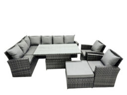 Fimous Poly Rattan Outdoor Patio Height Adjustable Rising Lifting Table Corner Sofa Set With Big Stool,2 Chairs For Garden - thumbnail 1