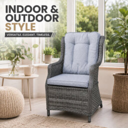 Shatchi 1Pc Rattan Garden Dining Chair Grey Outdoor Patio Chairs With Cushion, Weatherproof Wicker Furniture - thumbnail 6