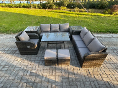 Fimous Wicker 8 Pieces Rattan Garden Furniture Sofa Set With Rectangular Dining Table Armchair 2 Small Footstools 2 Side Tables - image 1
