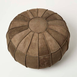 Homescapes Brown Leather & Suede Round Pouffe Footstool - thumbnail 5