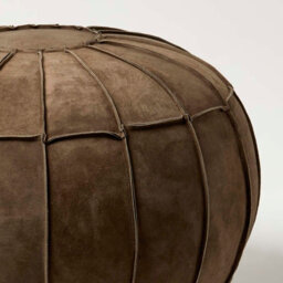 Homescapes Brown Leather & Suede Round Pouffe Footstool - thumbnail 4