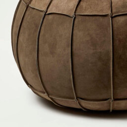 Homescapes Brown Leather & Suede Round Pouffe Footstool - thumbnail 3