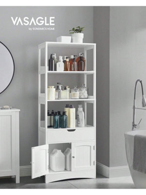 Songmics Vasagle Bathroom Storage Cabinet, Tall Cabinet, Freestanding Bookshelf, With 3 Open Shelves, 1 Large Drawer And 1 Cupboard - image 1