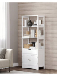 Songmics Vasagle Bathroom Storage Cabinet, Tall Cabinet, Freestanding Bookshelf, With 3 Open Shelves, 1 Large Drawer And 1 Cupboard - thumbnail 6