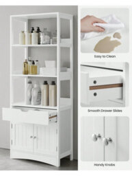 Songmics Vasagle Bathroom Storage Cabinet, Tall Cabinet, Freestanding Bookshelf, With 3 Open Shelves, 1 Large Drawer And 1 Cupboard - thumbnail 5