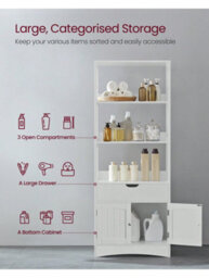 Songmics Vasagle Bathroom Storage Cabinet, Tall Cabinet, Freestanding Bookshelf, With 3 Open Shelves, 1 Large Drawer And 1 Cupboard - thumbnail 2