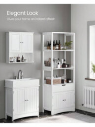 Songmics Vasagle Bathroom Storage Cabinet, Tall Cabinet, Freestanding Bookshelf, With 3 Open Shelves, 1 Large Drawer And 1 Cupboard - thumbnail 7