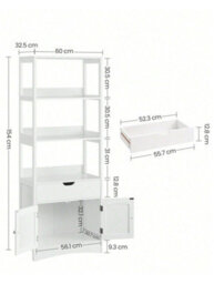 Songmics Vasagle Bathroom Storage Cabinet, Tall Cabinet, Freestanding Bookshelf, With 3 Open Shelves, 1 Large Drawer And 1 Cupboard - thumbnail 4