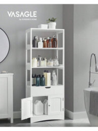 Songmics Vasagle Bathroom Storage Cabinet, Tall Cabinet, Freestanding Bookshelf, With 3 Open Shelves, 1 Large Drawer And 1 Cupboard
