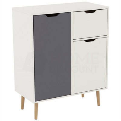 Grey Whte Modern Sideboard 2 Door 1 Drawer Cabinet Storage Mdf Solid Pine Furniture - image 1